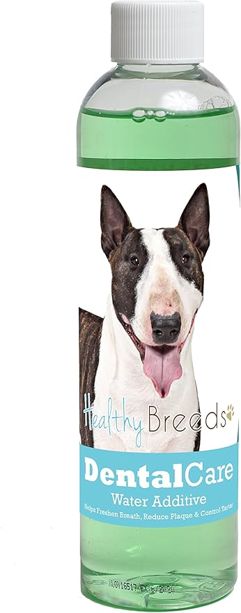 Healthy Breeds Dog Dental Care Water Additive for Miniature Bull Terrier - Helps Freshen Breath, Reduce Plaque & Control Tartar - Mint Flavor - 8 oz