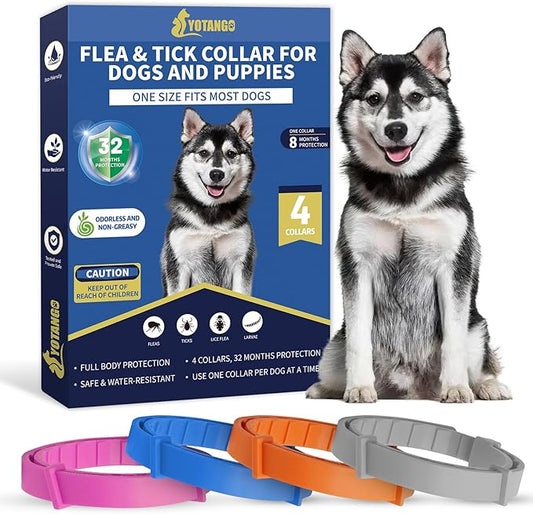4 Pack Flea Collar for Dogs, 8 Months Flea and Tick Collar for Dogs Puppies, Flea and Tick Prevention for Dogs, Adjustable Waterproof Dog Flea Collar, Dog Flea Tick Treatment-Pink Black Orange Gray