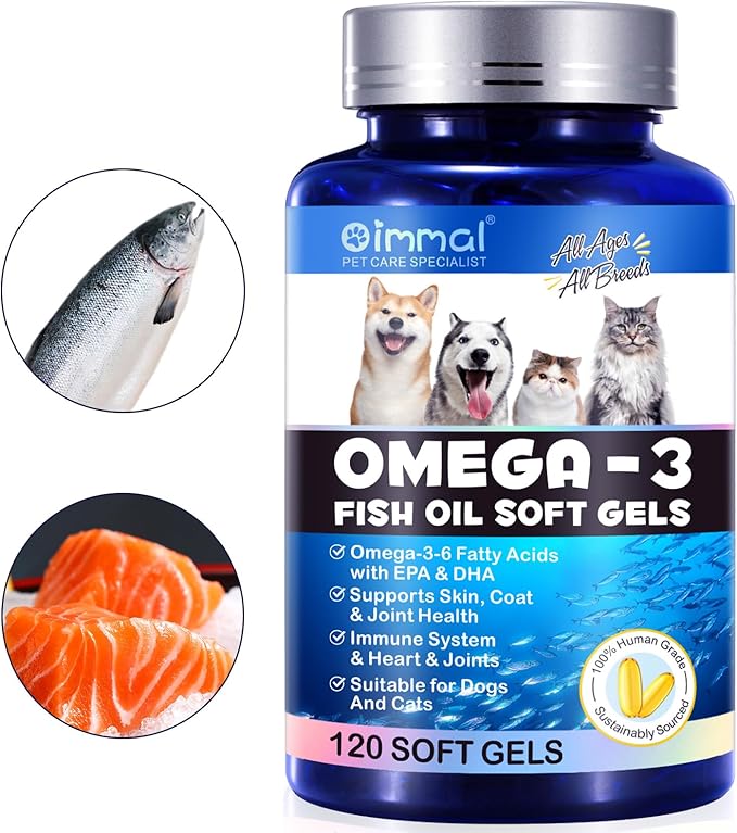 Omega-3 Pet, Salmon Oil Soft Gels for Dogs and Cats (120pcs)- Skin and Coat Health Supplement with EPA & DHA Fatty Acids, Omega-3 Fish Oil Pills Treats for Pet Shedding, Skin Allergy, Itch Relief