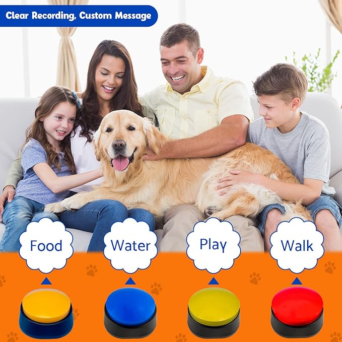 4 Color Voice Recording Button, Puppy Supplies Dog Training & Behavior aids Stuff Whistle Buttons for Communication Treat Pouches pet clicker Dogs Tools clickers Talking Button Set recordable