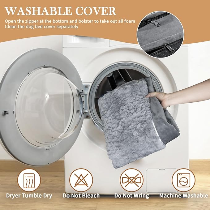 Large Dog Beds Waterproof Orthopedic Foam Dog Beds for Large Dogs Sofa Comfy Pet Bed with Washable Removable Cover & Non-Slip Bottom(Large,Grey)