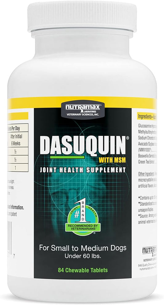 Nutramax Dasuquin with MSM Joint Health Supplement for Small to Medium Dogs - With Glucosamine, MSM, Chondroitin, ASU, Boswellia Serrata Extract, and Green Tea Extract, 84 Chewable Tablets(Pack of 1)