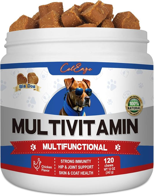 Multivitamin Dog Supplement with Glucosamine, Probiotics, Fish Oil - Promotes Healthy Skin and Coat, Supports Joint Health, Allergy Relief and Digestive Function (Chicken Flavor 120 Ct)…