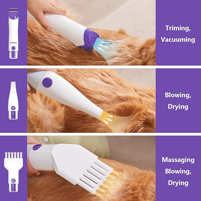 GROBELL Dog Blow Dryer & Grooming Vacuum Kit: 2.5L 16kPa Professional Dog Clippers Groomer for Pet Hair Tool Cat Trimmer for Long or Short Hair Dogs Shavers for Thick Coat Shedding Brush & Deshedding