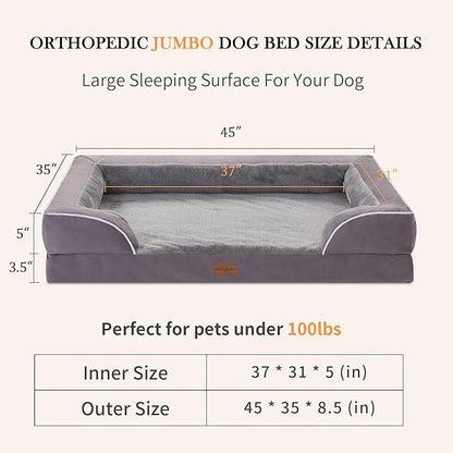 Jumbo Dog Bed for Extra Large Dogs, Jumbo Breed Waterproof Orthopedic Dog Bed, PV Washable Dog Sofa Bed with Removable Cover & Non-Slip Bottom(Jumbo,Purple)