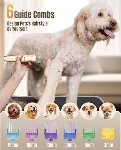 oneisall Dog Clippers for Grooming,2 in 1 Low Noise Dog Paw Trimmer with Double Blades,2 Speed Cordless Dog Grooming Clippers for Body, Paws, Ears and Face