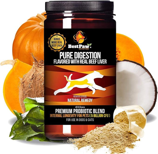 Dog & Cat Premium Probiotic Prebiotic & Digestive Enzymes 5 Billion CFU Organic Turmeric Coconut Oil Pure Pumpkin & Kelp for Healthy Bowels Gut & UTIs