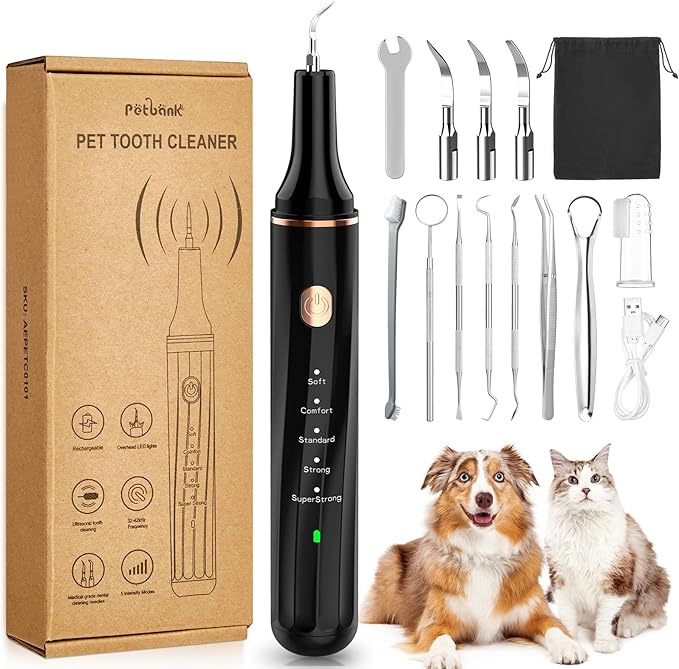 Pet Plaque Remover for Teeth with LED Light - 12 Pack Dog Tooth Brushing Kit, USB Charge Dog Teeth Cleaning Tools 5 Cleaning Mode with Dental Tools Scaler Scraper, Finger Toothbrush