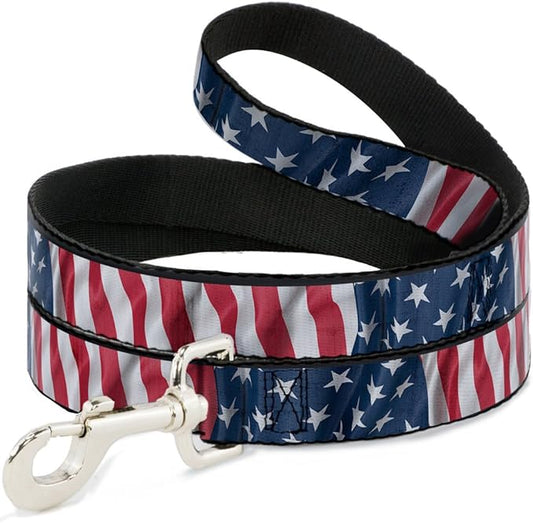 Dog Leash American Flag Vertical Close Up 4 Feet Long 1.5 Inch Wide
