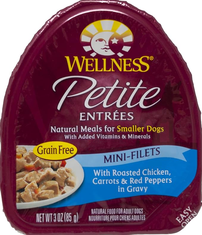 Wellness Petite Entrees Grain Free Dog Food 4 Flavor 8 Can Variety - (2) Each: Chicken Green Beans, Beef Carrots, Chicken Carrot, Lamb Peas (3 Ounces) - Plus Rope Toy and Fun Facts Booklet Bundle