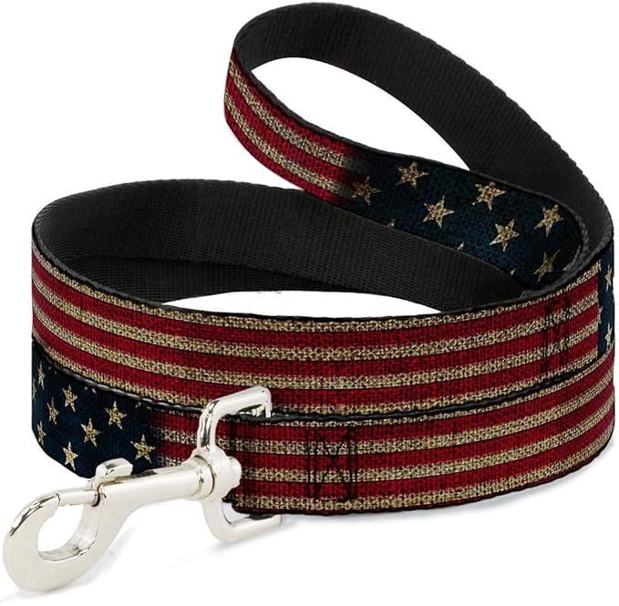 Buckle-Down Dog Leash Vintage US Flag Stretch 6 Feet Long 0.5 Inch Wide, Multicolor, Model Number: DL-6FT-W32210-N