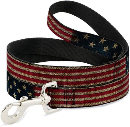 Buckle-Down Dog Leash Vintage US Flag Stretch 6 Feet Long 0.5 Inch Wide, Multicolor, Model Number: DL-6FT-W32210-N
