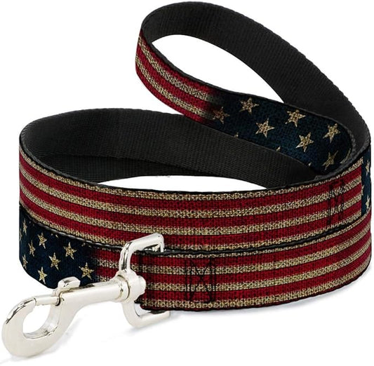 Buckle-Down Dog Leash Vintage US Flag Stretch 6 Feet Long 0.5 Inch Wide, Multicolor, Model Number: DL-6FT-W32210-N