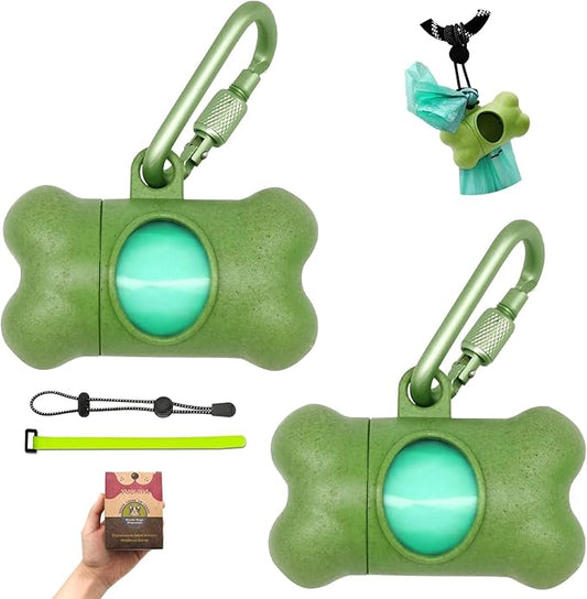 Dog Poop Pickup Bags Holder Dispenser with Standard-Sized Leak-Proof Scented Doggy Waste Bags and Carabiner with Safety Lock Plus Hook and Loop Fastener Never Loose on Leash Lead Again