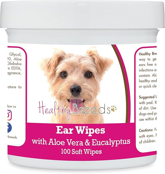 Healthy Breeds Norfolk Terrier Ear Cleaning Wipes with Aloe & Eucalyptus for Dogs 100 Count