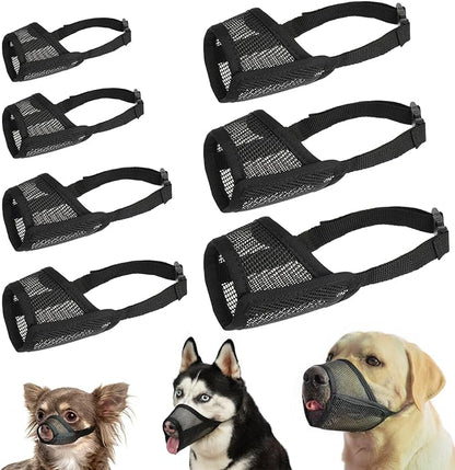 LUCKYPAW Dog Muzzle Suits for Small Medium Large Dogs, Mesh Muzzle Pack for Dogs Anti Biting Chewing, Breathable Dog Muzzle Sets with Adjustable Strap for Grooming Walking Vet Visiting(7 Pieces)