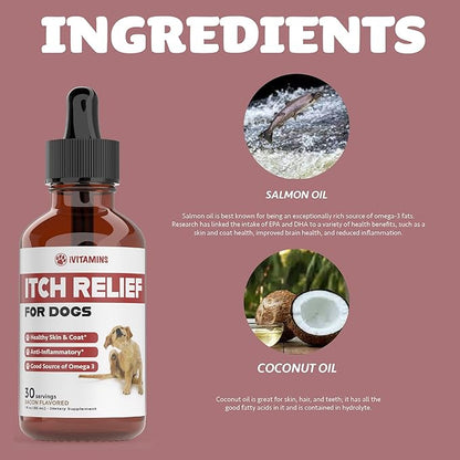 Itch Relief for Dogs | Dog Itch Relief | Helps to Naturally Relieve Itching, Allergies, & More by Improving the Skin & Coat Health | Allergy Relief for Dogs Itching | Dog Itching Skin Relief | 1 fl oz