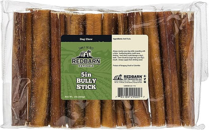 Redbarn Straight 5" Bully Sticks - Long Lasting Dog Chew | All Natural & Odorless Bully Bones (1 Pound)