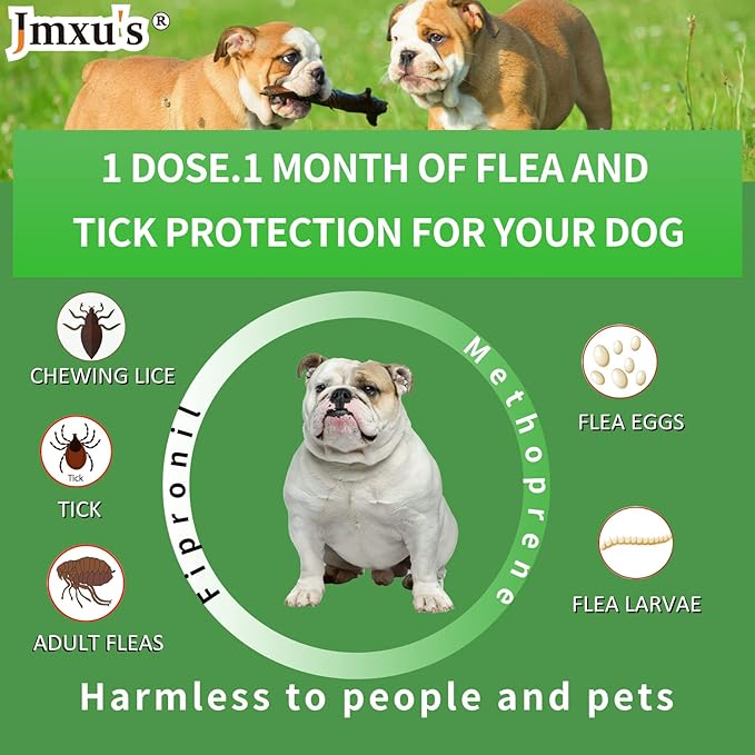 Flea and Tick Prevention for Dogs, Dog Flea & Tick Control with Fipronil, Long-Lasting and Fast-Acting Topical Flea & Tick Treatment Drops for Medium Dogs, 23 to 44 lbs, 3 Doses