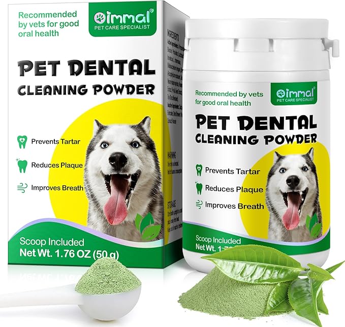 Teeth Cleaning Powder for Dogs, Dog Breath Freshener, Dental Powder for Dogs Teeth with Probiotics Help Reduce Bad Breath, Plaque Tartar Remover, Dog Tooth Powder for Small, Medium, Large Dogs 50g