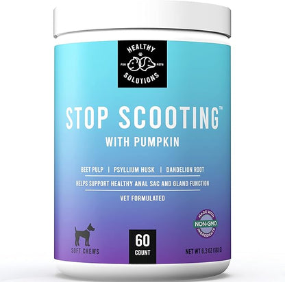 Dog Fiber Soft Chews Supplement - Stop Scooting Digestive Formula Enhanced with Pumpkin, Psyllium Husk, & Beet Pulp - Supports Dogs Healthy Anal Gland, Stool & Constipation - Made in USA, 60 ct