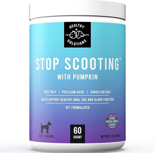 Dog Fiber Soft Chews Supplement - Stop Scooting Digestive Formula Enhanced with Pumpkin, Psyllium Husk, & Beet Pulp - Supports Dogs Healthy Anal Gland, Stool & Constipation - Made in USA, 60 ct