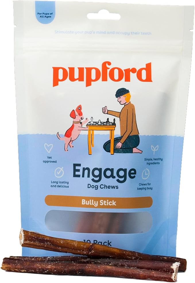 Pupford Thick Bully Sticks for Dogs & Puppies, Smoked for Improved Smell, Natural, Long-Lasting, Single Ingredient Chews for Small & Medium Breeds (6", 10 Count)