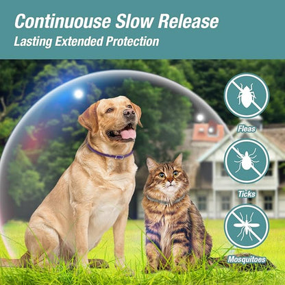 Flea &Tick Collar 2-Pack Gray, Protects from Biting Insects, Adjustable Fits Both Dogs&Cats, Built-in Plant Based Formula, Slow Release Lasting Protection,Waterproof