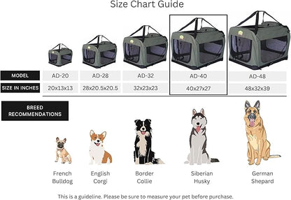 Go Pet Club 40" Soft Collapsible Dog Crate for Dogs, Portable Pet Carrier, Thick Padded Pet Travel Crate for Indoor & Outdoor, Soft Sided Pet Foldable Kennel Cage with Durable Mesh Windows, Sage Green