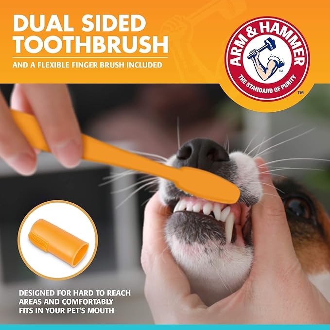 Arm & Hammer for Pets Fresh Breath Kit for Dogs | Contains Toothpaste, Toothbrush & Fingerbrush | Reduces Plaque & Tartar Buildup | Safe for Puppies, 3-Piece Kit, Chicken Flavor | 48 Pack