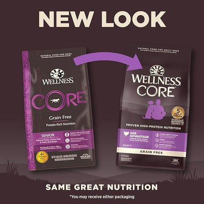 Wellness CORE Grain-Free Senior Dry Dog Food, Made in USA with Real Turkey and Natural Ingredients, With Nutrients for Immune, Joint, Skin & Coat Support, 24-Pound Bag