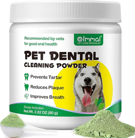 Dog Teeth Powder for Dog Teeth Cleaning, Dog Breath Freshener, Dog Plaque and Tartar Remover with Green Tea and Probiotics, Cat & Dog Dental Care Toothpaste Powder - 80g