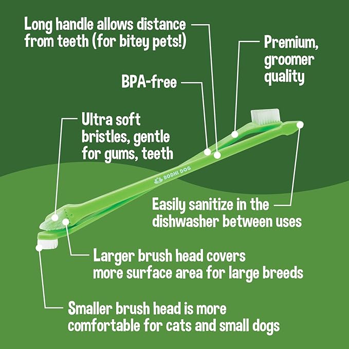 Bodhi Dog Dual-Headed Long Dog & Cat Toothbrush | Puppy Toothbrush with Soft Bristles for Pet Dental Care | Easy Teeth Cleaning Dog Toothbrush, 100 Count
