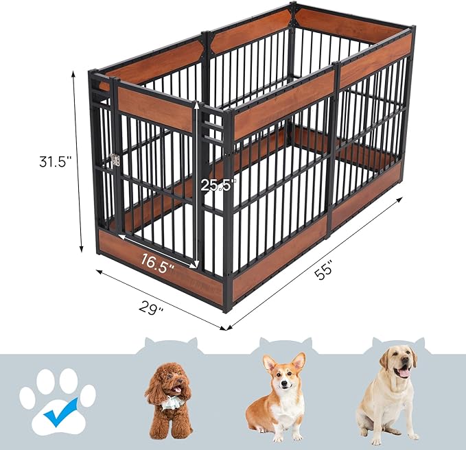 Dog Playpen, 31.5" Height Dog Pen Indoor, Heavy Duty, Safe and Sturdy, Furniture Style Puppy Pen (MAHOGANY)