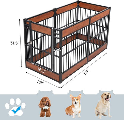 Dog Playpen, 31.5" Height Dog Pen Indoor, Heavy Duty, Safe and Sturdy, Furniture Style Puppy Pen (MAHOGANY)