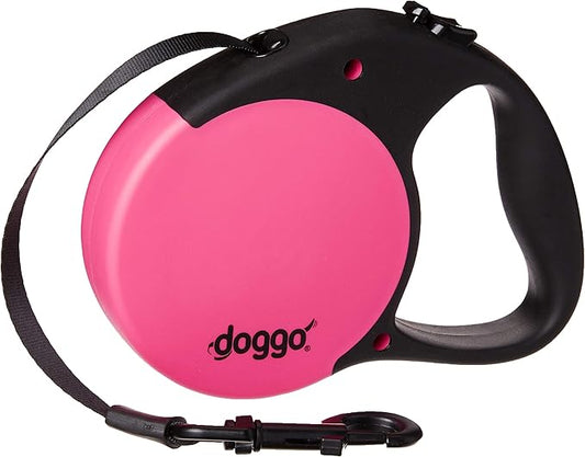 doggo Everyday Retractable Dog Leash, 16' Long Belt, Large for Dogs Up to 110 lbs, Pink with Black Soft Grip Handle