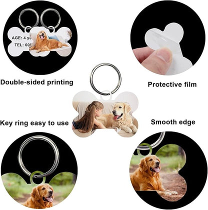 50 Pcs Sublimation Blank Dog Tags Bone Shaped DIY Double Sided Aluminum Dog ID Tags Bone Shaped Pet Name Tags Dog Collar Tags with Dogs and Cats