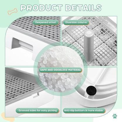 2 Pack Puppy Pee Pad Holder Easy Clean Dog Potty Tray with Diversion Column Nonslip Heighten Dog Litter Box Corner Floor Protection Portable for Small Medium Dog Indoor, White(25x19x2 Inch)