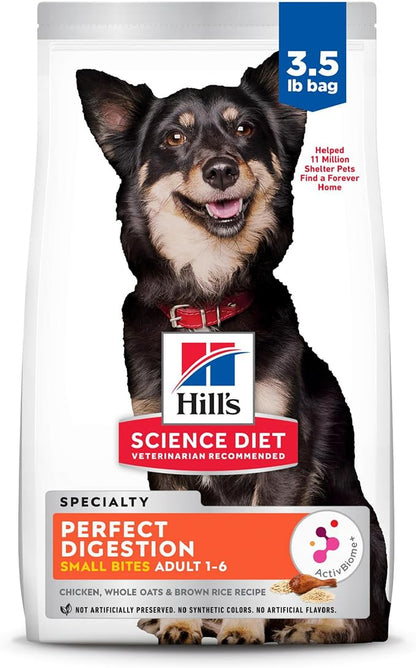 Hill's Science Diet Perfect Digestion, Adult 1-6, Digestive Support, Small Kibble, Dry Dog Food, Chicken, Brown Rice, & Whole Oats, 3.5 lb Bag