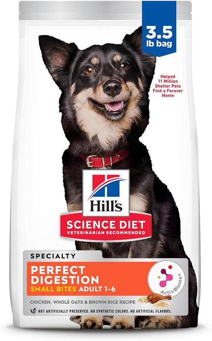 Hill's Science Diet Perfect Digestion, Adult 1-6, Digestive Support, Small Kibble, Dry Dog Food, Chicken, Brown Rice, & Whole Oats, 3.5 lb Bag