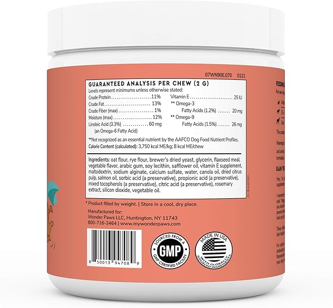 Skin & Coat Supplement for Dogs with Salmon Oil, Omega 3 & 6, EPA & DHA, Promotes Healthy Skin and Coat, Itchy Relief, Joint and Overall Health, Delicious Flavor, 70 skin & coat Soft Chews