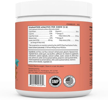 Skin & Coat Supplement for Dogs with Salmon Oil, Omega 3 & 6, EPA & DHA, Promotes Healthy Skin and Coat, Itchy Relief, Joint and Overall Health, Delicious Flavor, 70 skin & coat Soft Chews