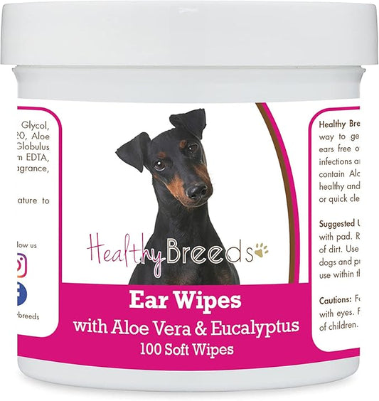 Healthy Breeds Manchester Terrier Ear Cleaning Wipes with Aloe & Eucalyptus for Dogs 100 Count