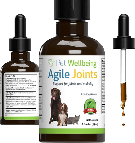 Pet Wellbeing Agile Joints for Dogs - Vet-Formulated - Joint Health, Mobility, Ease of Movement - Natural Herbal Supplement 2 oz (59 ml)