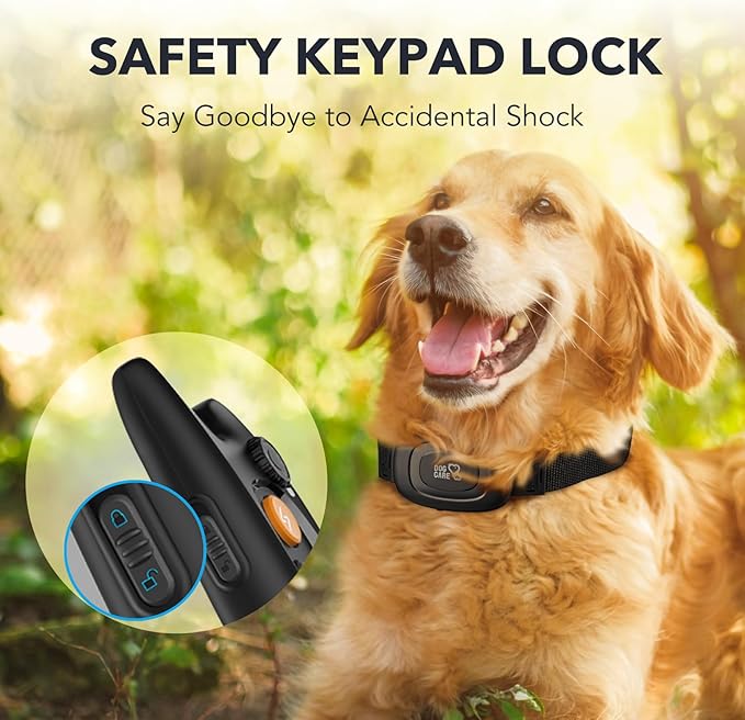 DOG CARE Dog Training Collar with Remote - Rechargeable Dog Shock Collar for All Dogs with Beep, Vibration, and Adjustable Shock Level, Dog Training Collars for 2 Dogs, Security Lock, Water-Resistant