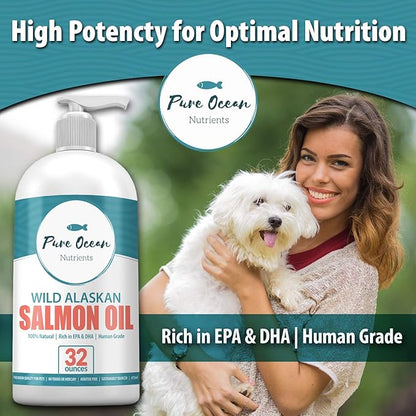 Wild Alaskan Salmon Oil for Dogs 32 Ounce; Natural Liquid Supplement with Omega 3's to Support Joint, Heart, and Immune Health Essential Fatty Acids Promote a Shiny Coat and Healthy Skin