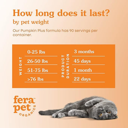 Fera Pets Pumpkin Plus Fiber Supplement for Pets - Vet Created - Dog & Cat Regularity & Gut Function - Organic Pumpkin Seeds, Flax Seeds - 90 Scoops