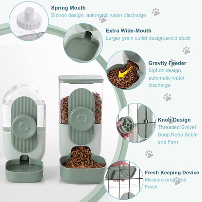 Hanging Automatic Food Water Dispenser,Gravity Rabbit Feeder Water Dispenser Set,Cage Cat Water Dispenser,Food Bowl for Bunny Guinea Pig Ferret Water Dispenser (Cage Grid Spacing Over 1.2'')