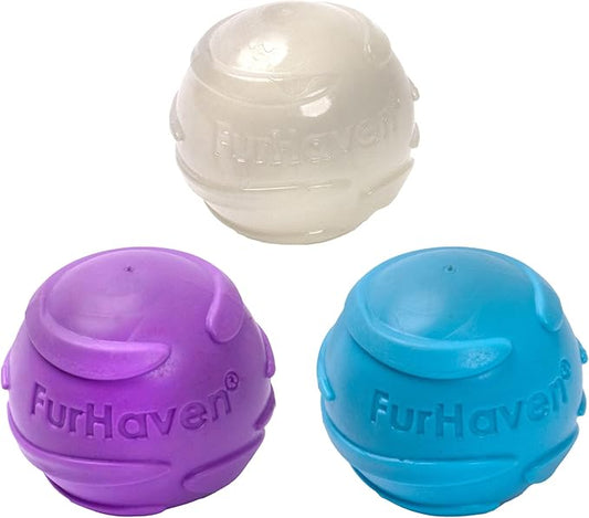 Furhaven 3-Pack 2.5" Squeaky Ball Dog Toys for Small/Medium Dogs, Fits Most Standard Launchers - Fetch 'N Fun TPR Squeaky Ball Toy Set - Space Pack, Set of 3