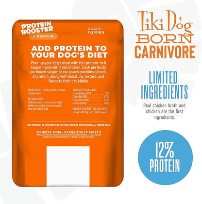 Tiki Dog Born Carnivore Protein Booster Dog Food Topper, Chicken Recipe in Broth, 2.1 oz. Pouch (12 Count)